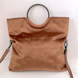 Elegant Boutique Brown faux fur Tote Bag with gunmetal Handles/crossbody EUC
